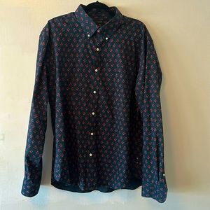 J. Crew “Re-imagined” navy printed button-down shirt Slim XXL NEW without tags.